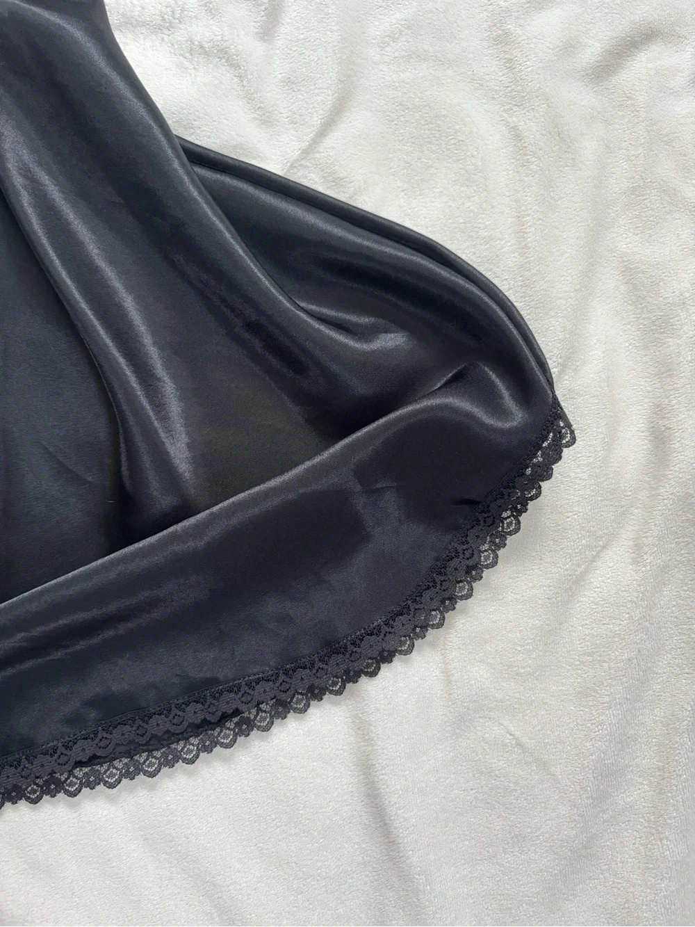 Vintage Sears Inner Most Black Satin Slip Chemise with Lace Trim - Picture 4 of 6